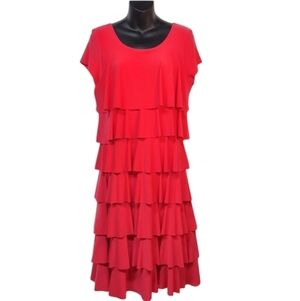 Libra Red Women's Ruffled Shortsleeve Crewneck Stretch Soft Dress Size Medium